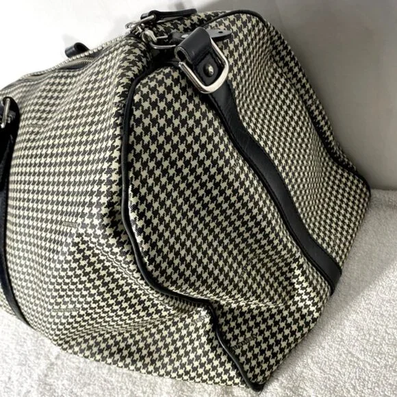 SOLD-Vintage Polo Ralph Lauren Houndstooth Coated Canvas Leather Duffle Bag RARE - Picture 12 of 16